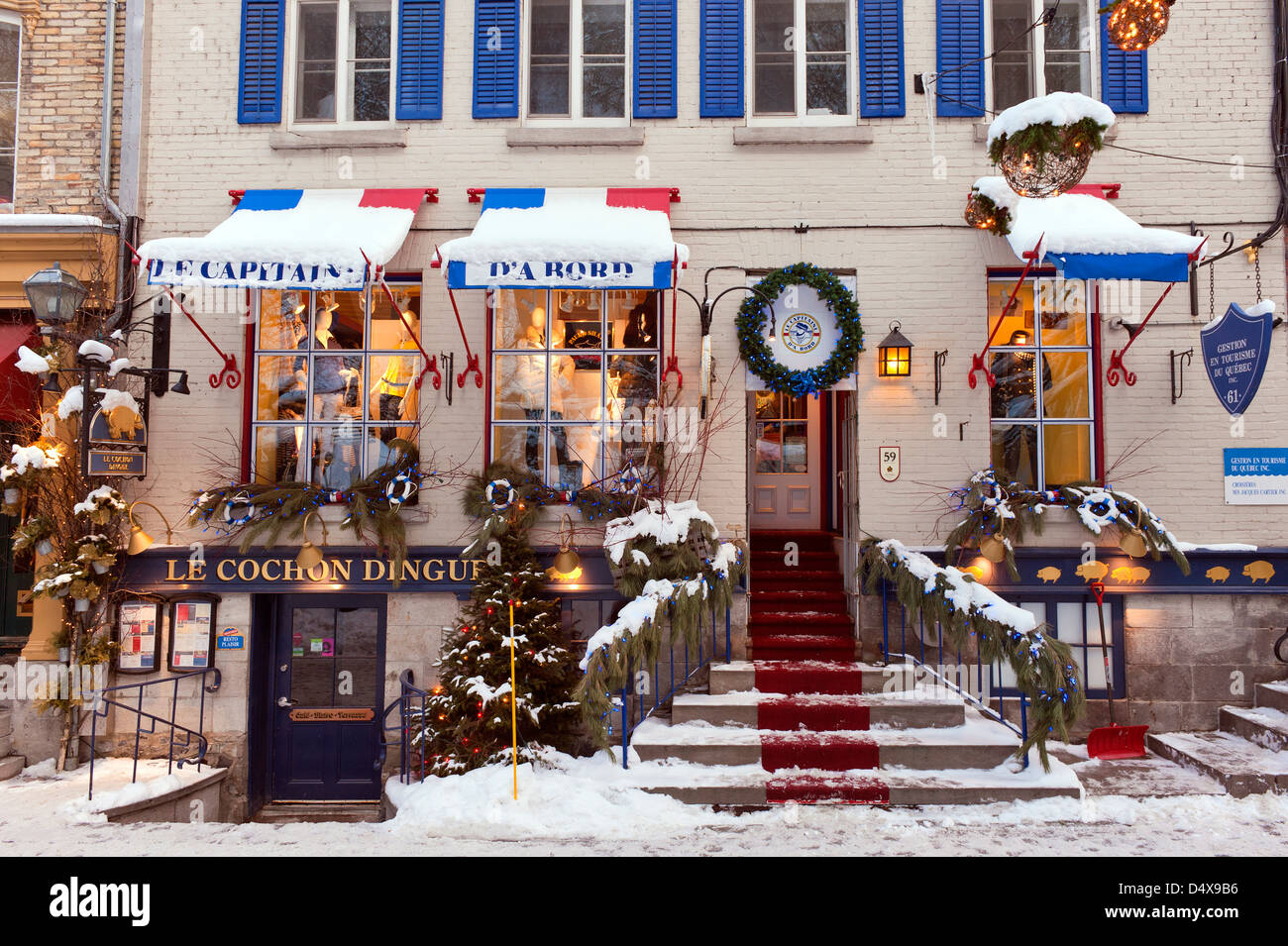 Boutique and restaurant on Petit Champlain street, Quebec, Canada Stock
