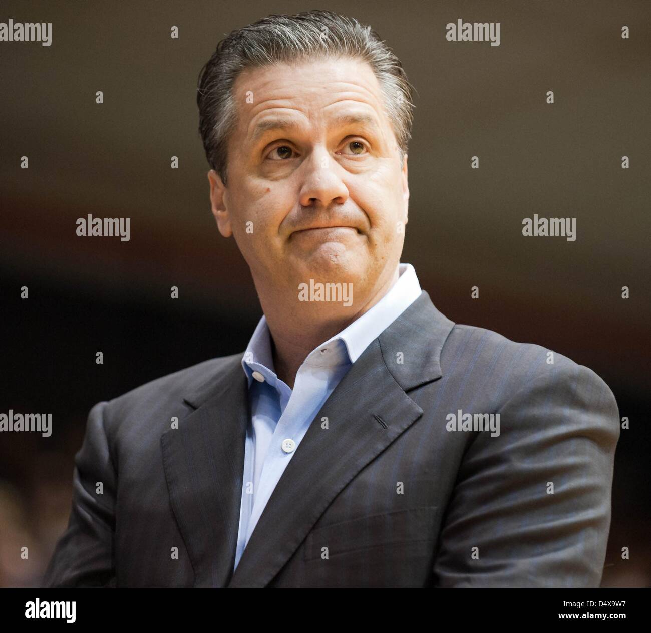 March 19, 2013 - United States of America - Kentucky Wildcats head coach John Calipari looks on during the first round NIT basketball game between the Robert Morris Colonials and the Kentucky Wildcats at the Charles L. Sewall Center in Moon Township, Pennyslvania on March 19, 2013 Stock Photo