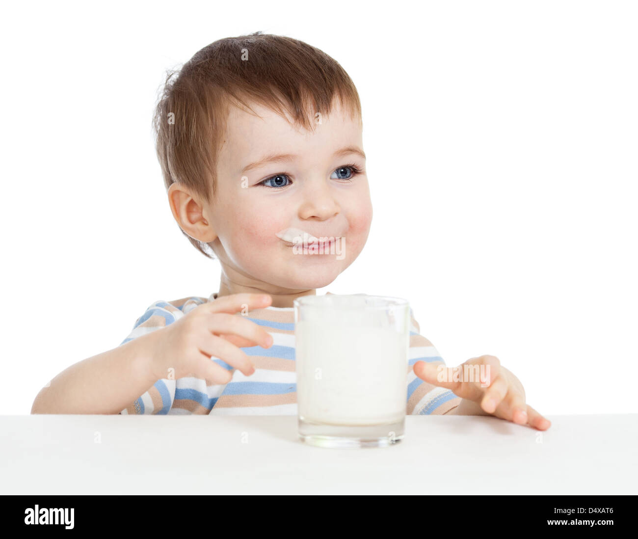 baby drinking yogurt or kefir over white Stock Photo Alamy