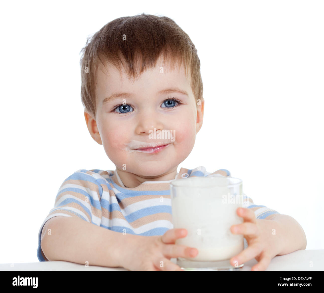 baby drinking yogurt or kefir over white Stock Photo Alamy