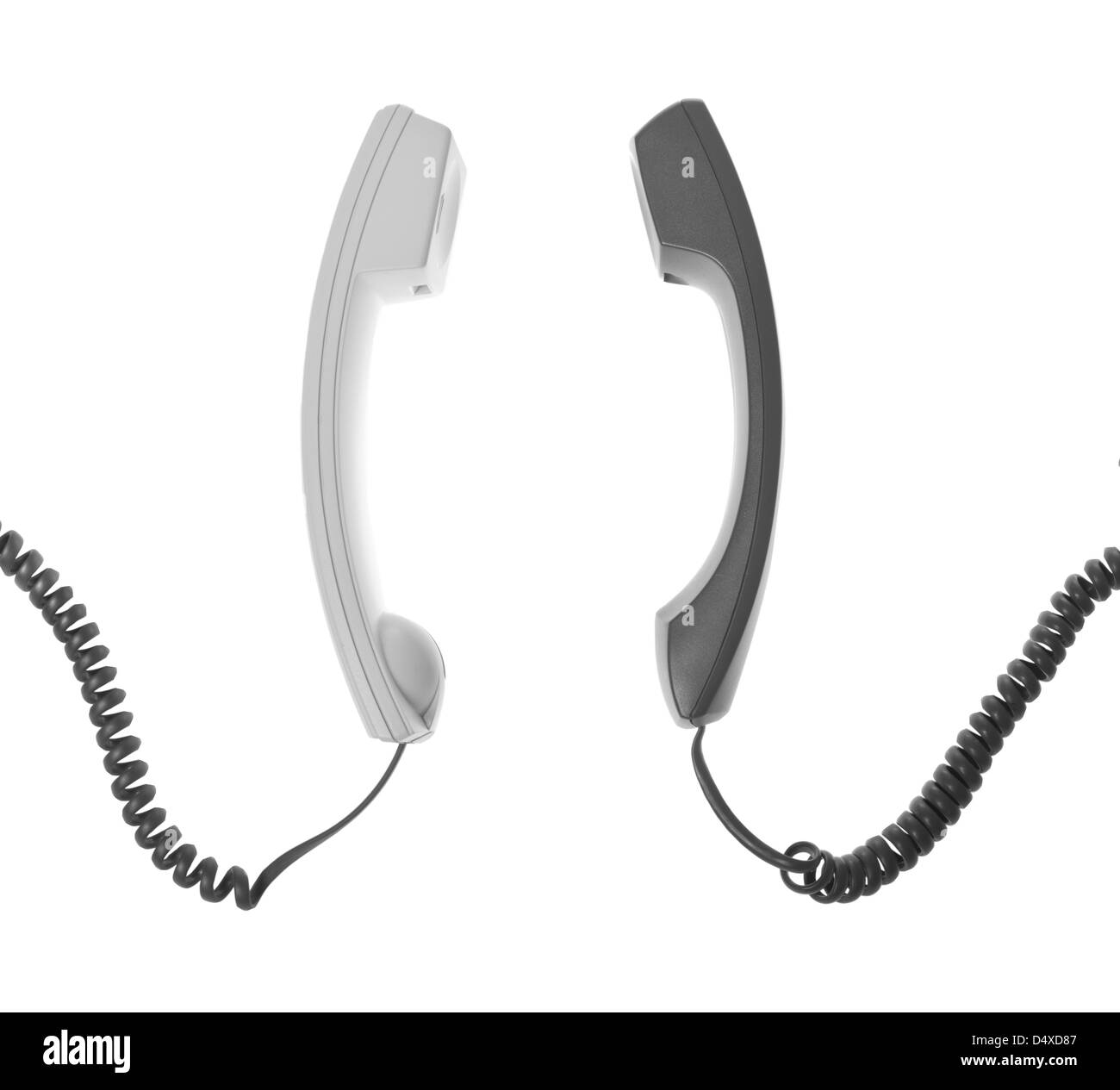 two handsets are talking isolated over white background Stock Photo Alamy