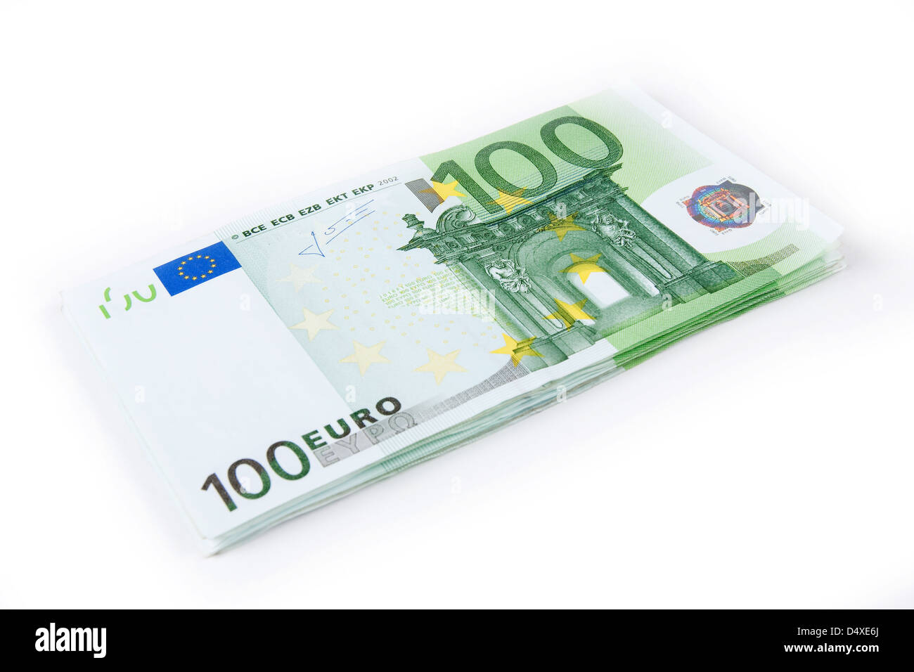 Hundred euro banknotes isolated on white background Stock Photo - Alamy