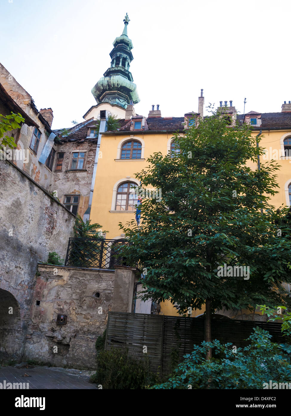 garden i old town with Michalska tower Stock Photo