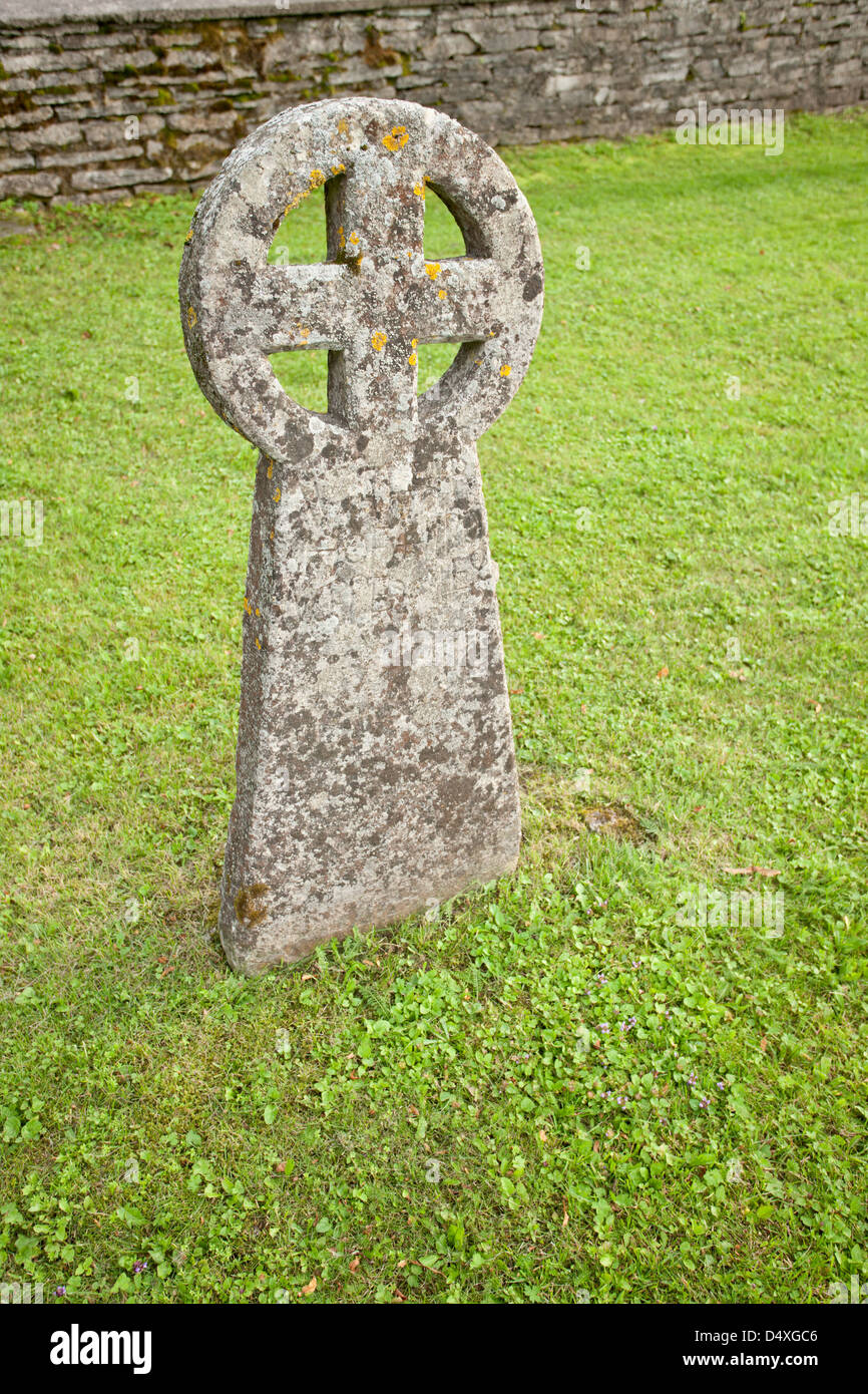Ancient nordic people's sun cross in a cemetery Stock Photo