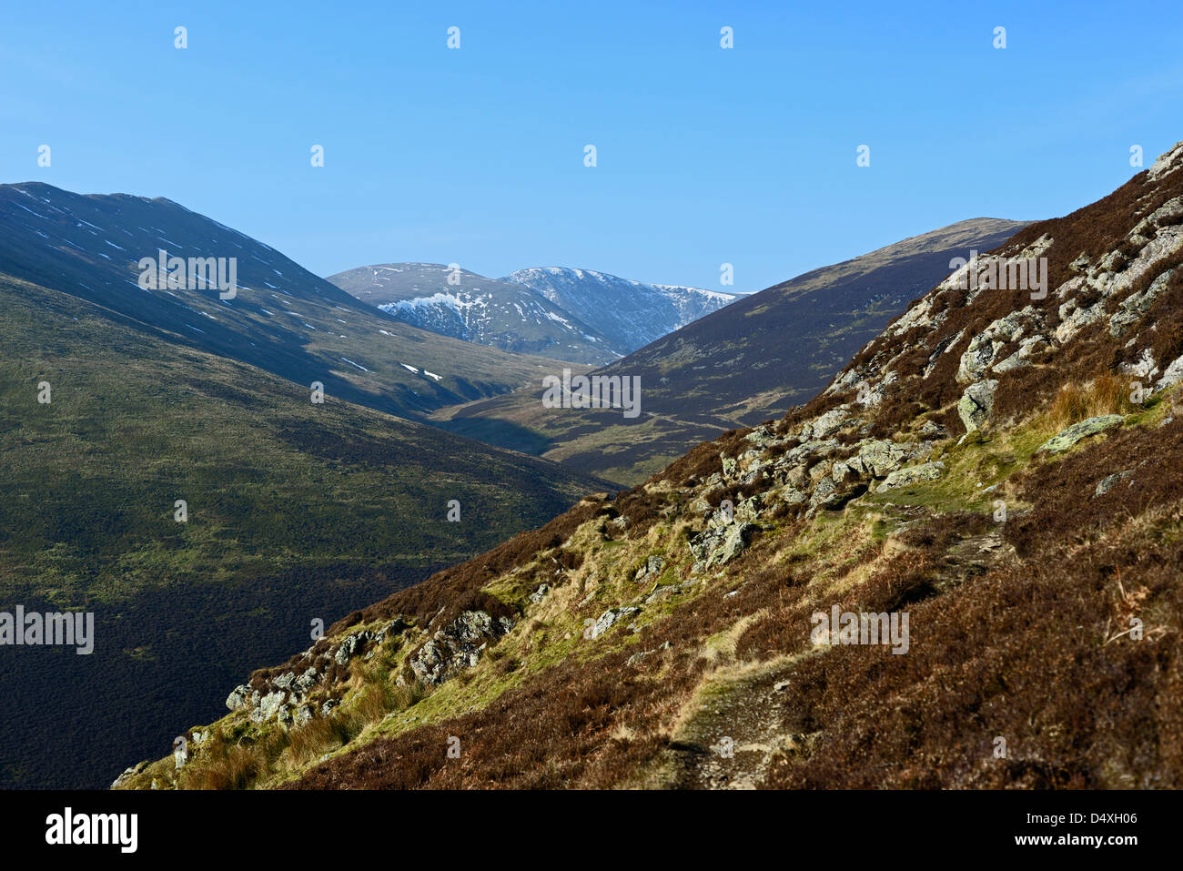 Scar Crags, Sail and Eel Crag from High Moss, Outerside. Lake District National Park, Cumbria, England, United Kingdom, Europe. Stock Photo