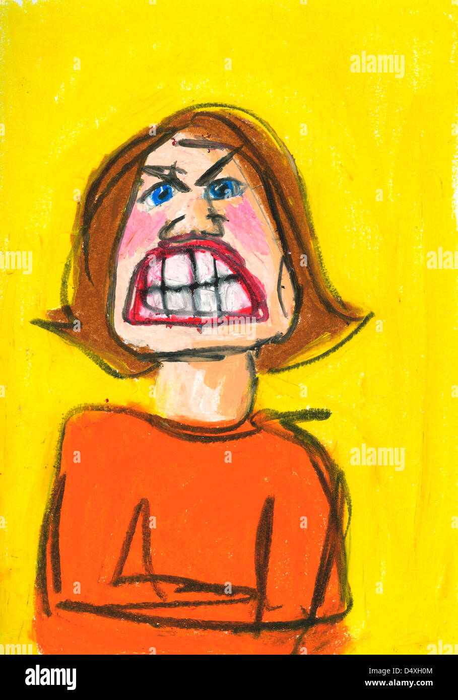 Expressive portrait of an angry woman showing her teeth. Stock Photo
