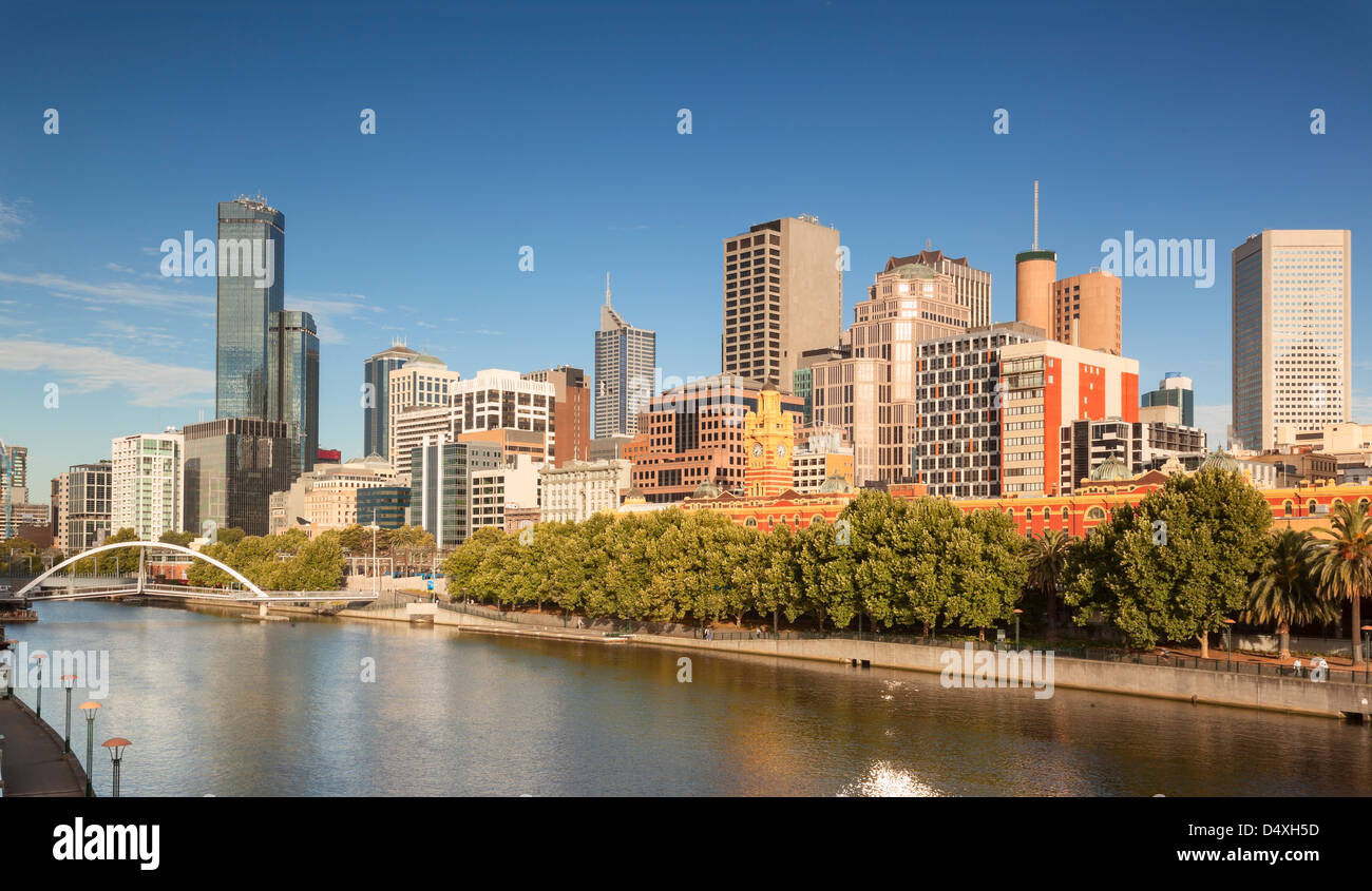 Looking across the Yarra River from Southbank to Melbourne's CBD Stock Photo