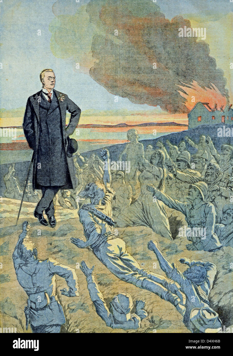 Joseph Chamberlain Pictured during the Boer War in South Africa (Jan 1903) Vintage Engraving or Illustration Stock Photo