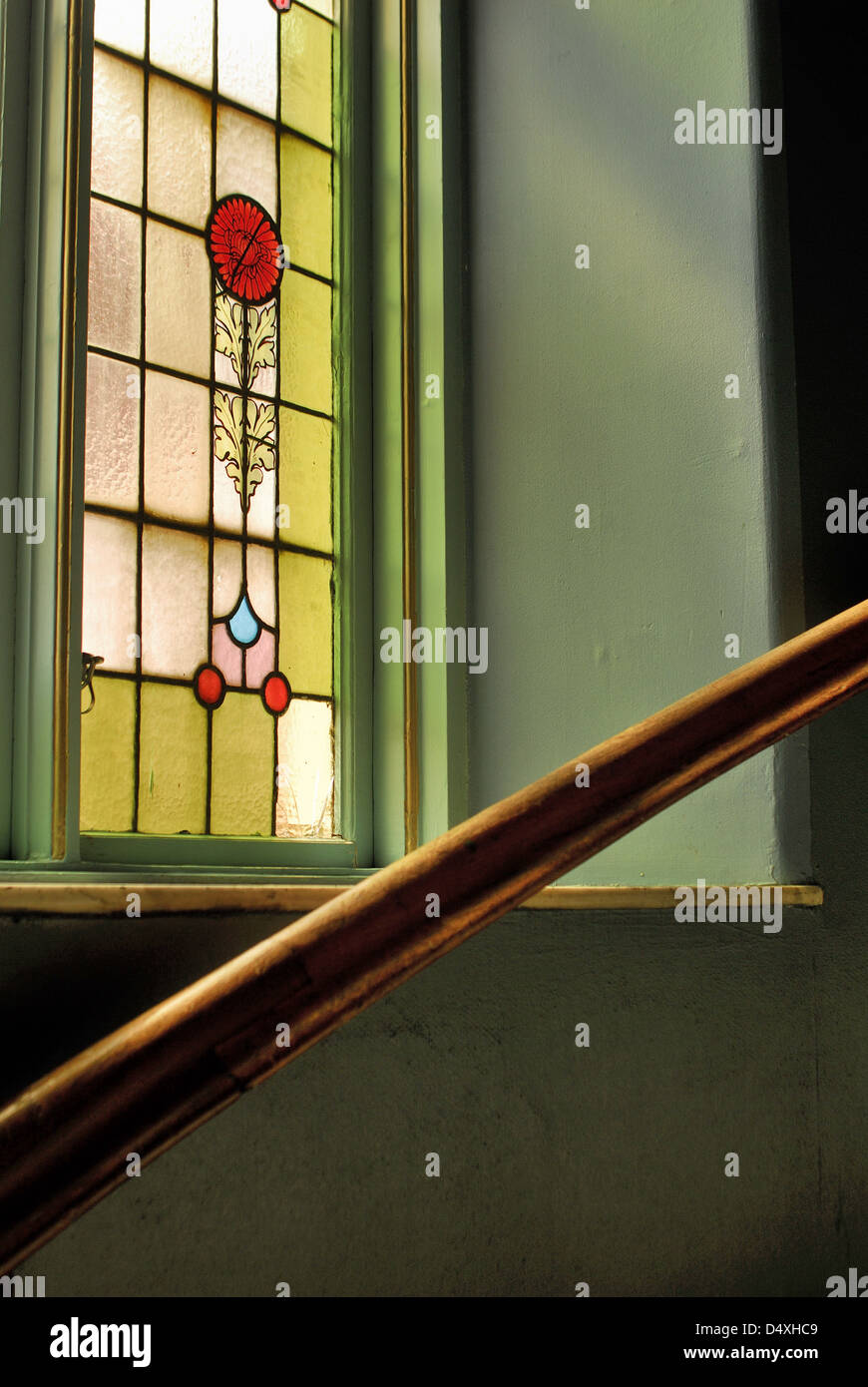 Old Decorated Staircase With Coloured Glass Decorations In The