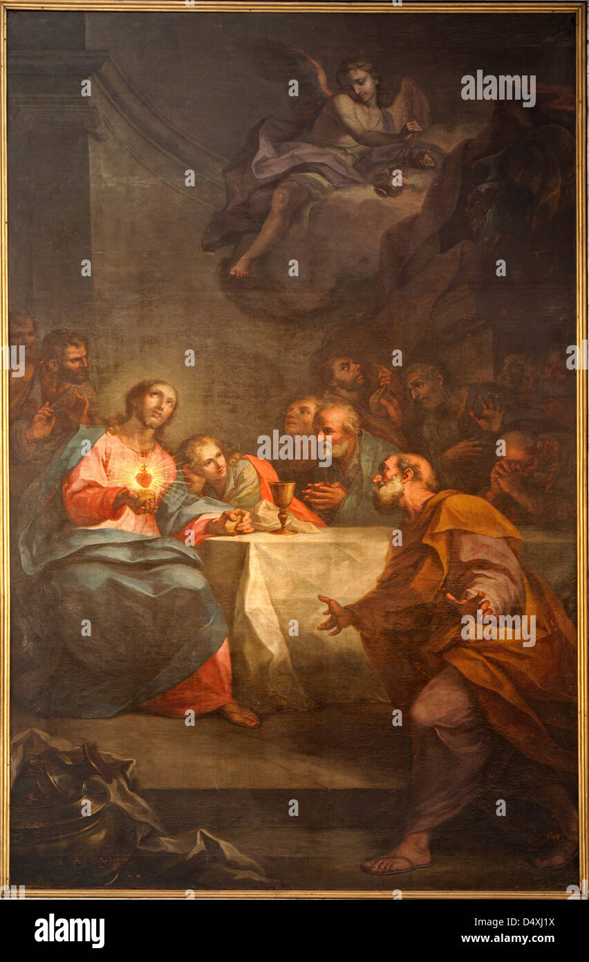 BERGAMO - JANUARY 26: Paint of Last supper of Christ in Duomo from 17. cent. on January 26, 2013 in Verona, Italy. Stock Photo