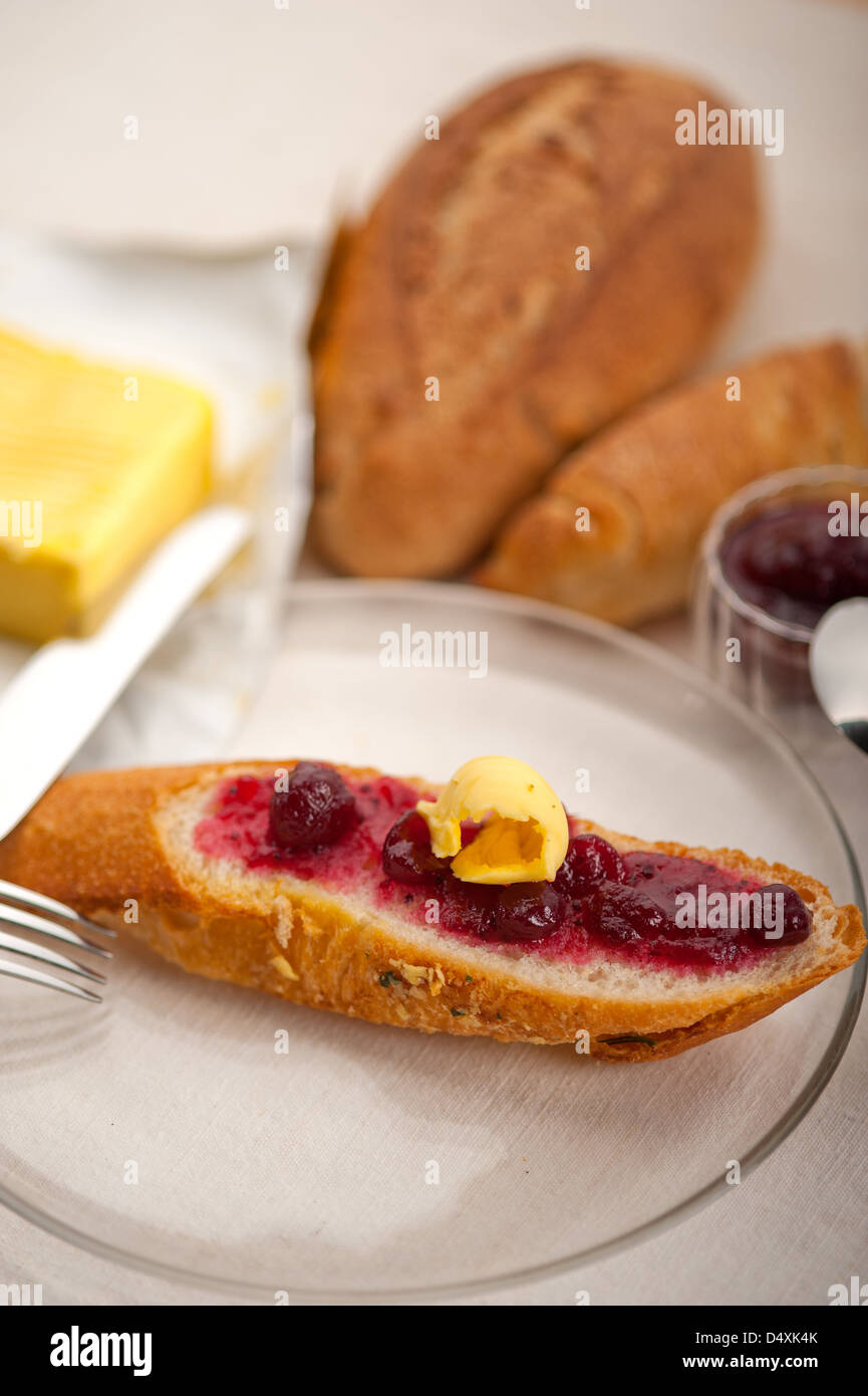 Bread Butter And Jam Classic European Breakfast Stock Photo Alamy