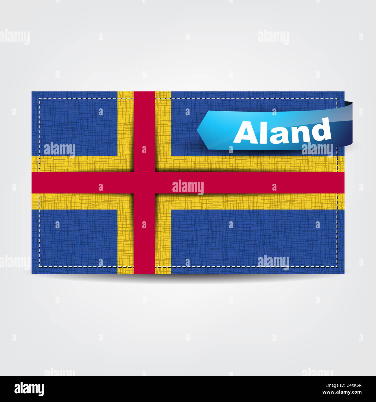Fabric texture of the flag of Aland with a blue bow. Stock Photo