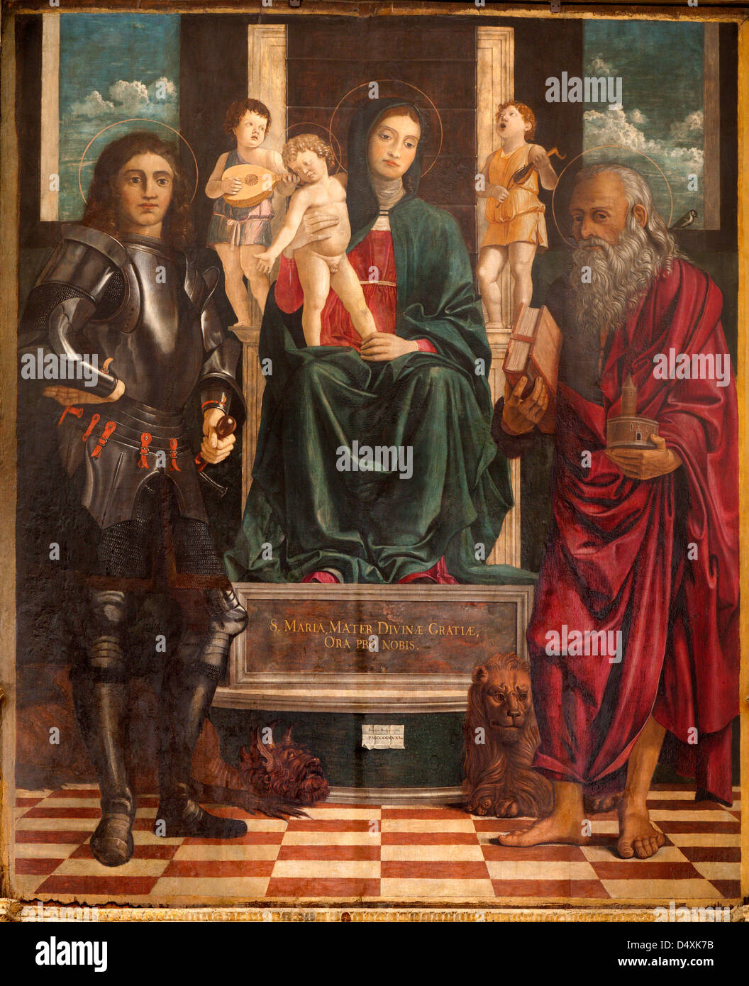VERONA - JANUARY 27: Paint of Madonna, st. George and Jerome by Francesco Bonsignori from year 1488 in San Bernardino church Stock Photo