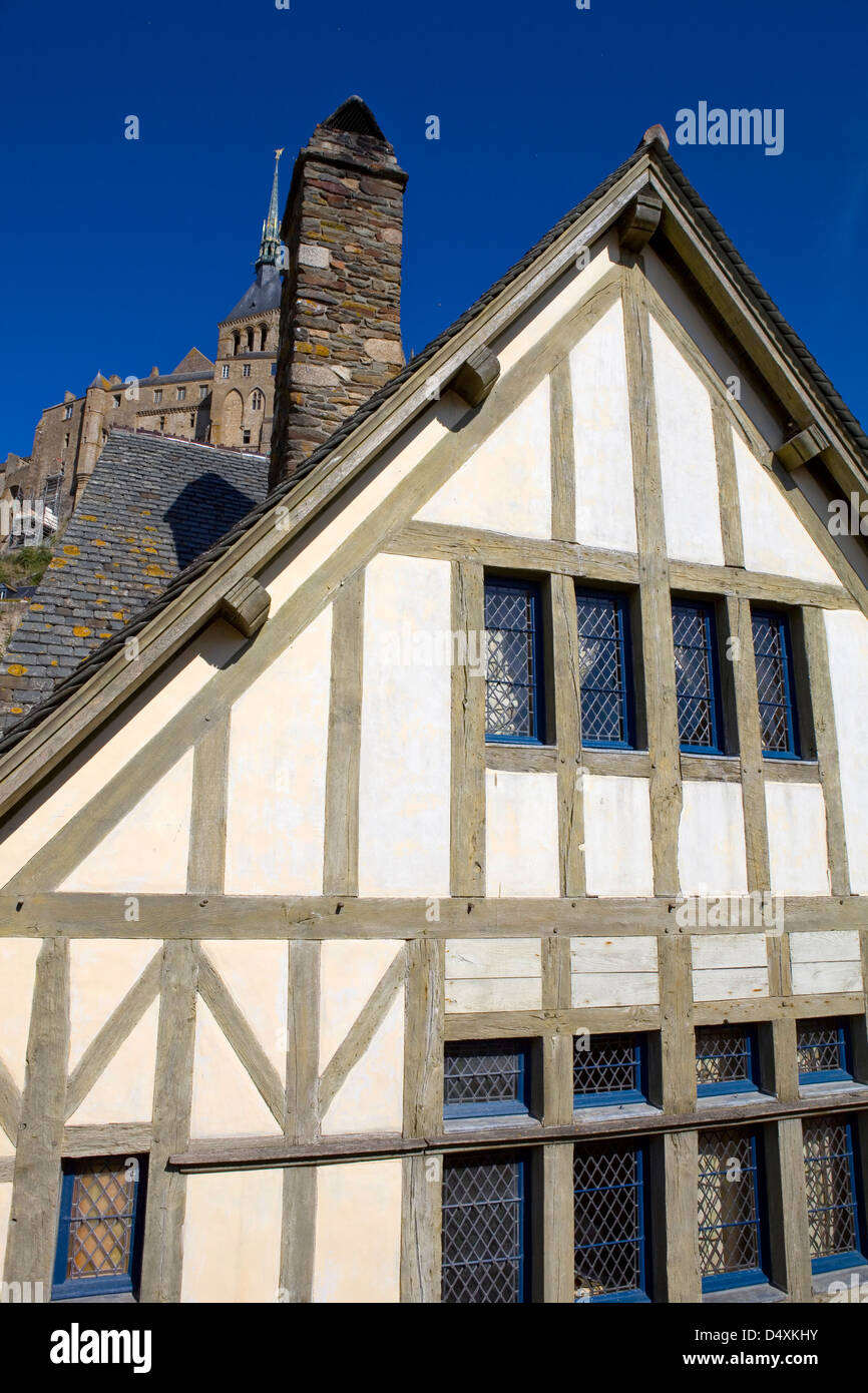 houses inside the mont saint michel in the north of france Stock Photo