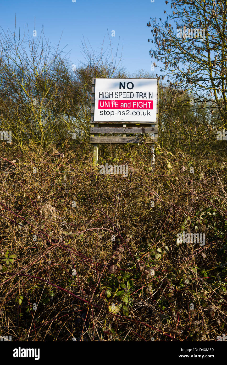 Stop HS2 sign near Offchruch, Warwickshire, UK Stock Photo