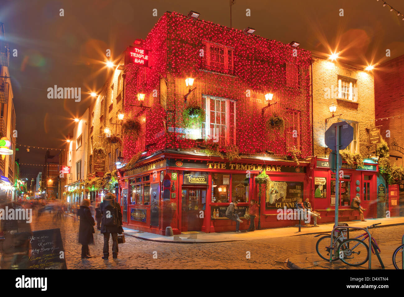 HDR image of Temple Bar at night in Dublin, Ireland. Stock Photo