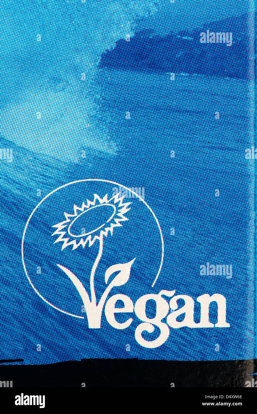 Vegan food label on a packet of salt. UK Stock Photo