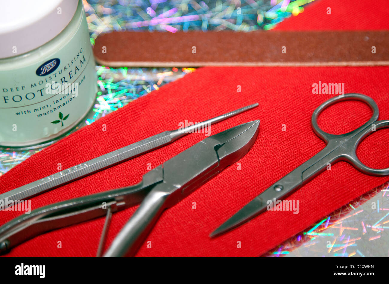 Items for care of feet, London Stock Photo Alamy