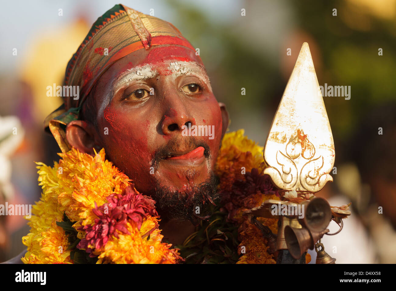 Hindu devotee in annual Thaipusam religious festival in Batu Caves, near Kuala Lumpur, Malaysia. Stock Photo