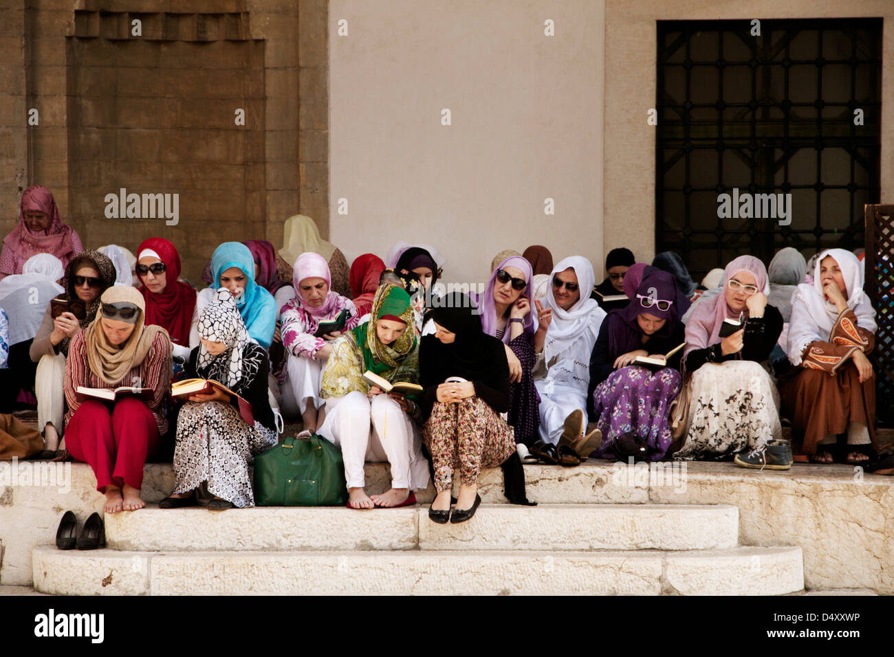 Group of women praying at the mosque during Ramadam Stock Photo