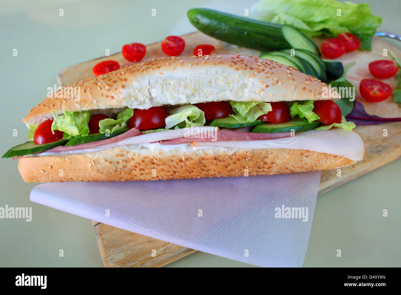 Sandwich with Cold cuts of turkey and beef Stock Photo
