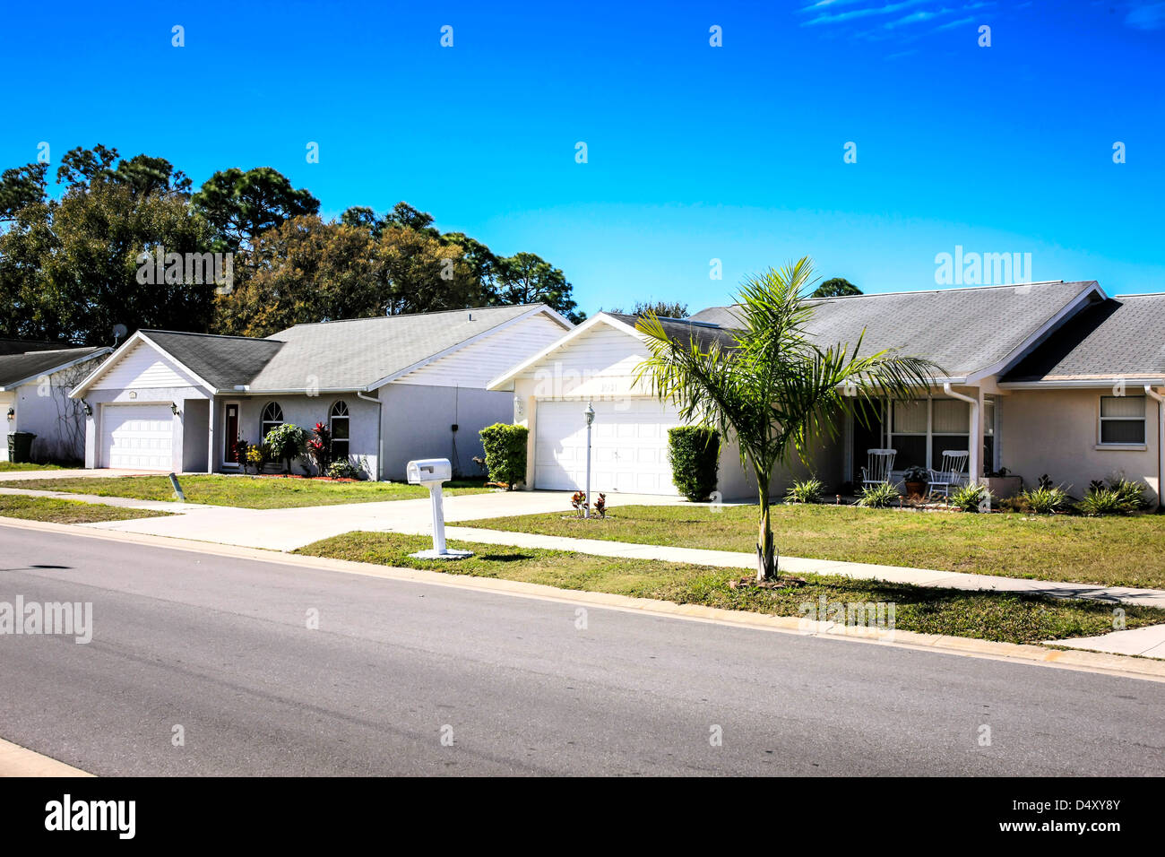 Street view and walled housing development in Sarasota Florida Stock