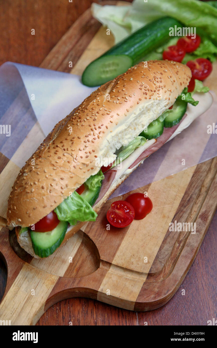 Sandwich with Cold cuts of turkey and beef Stock Photo