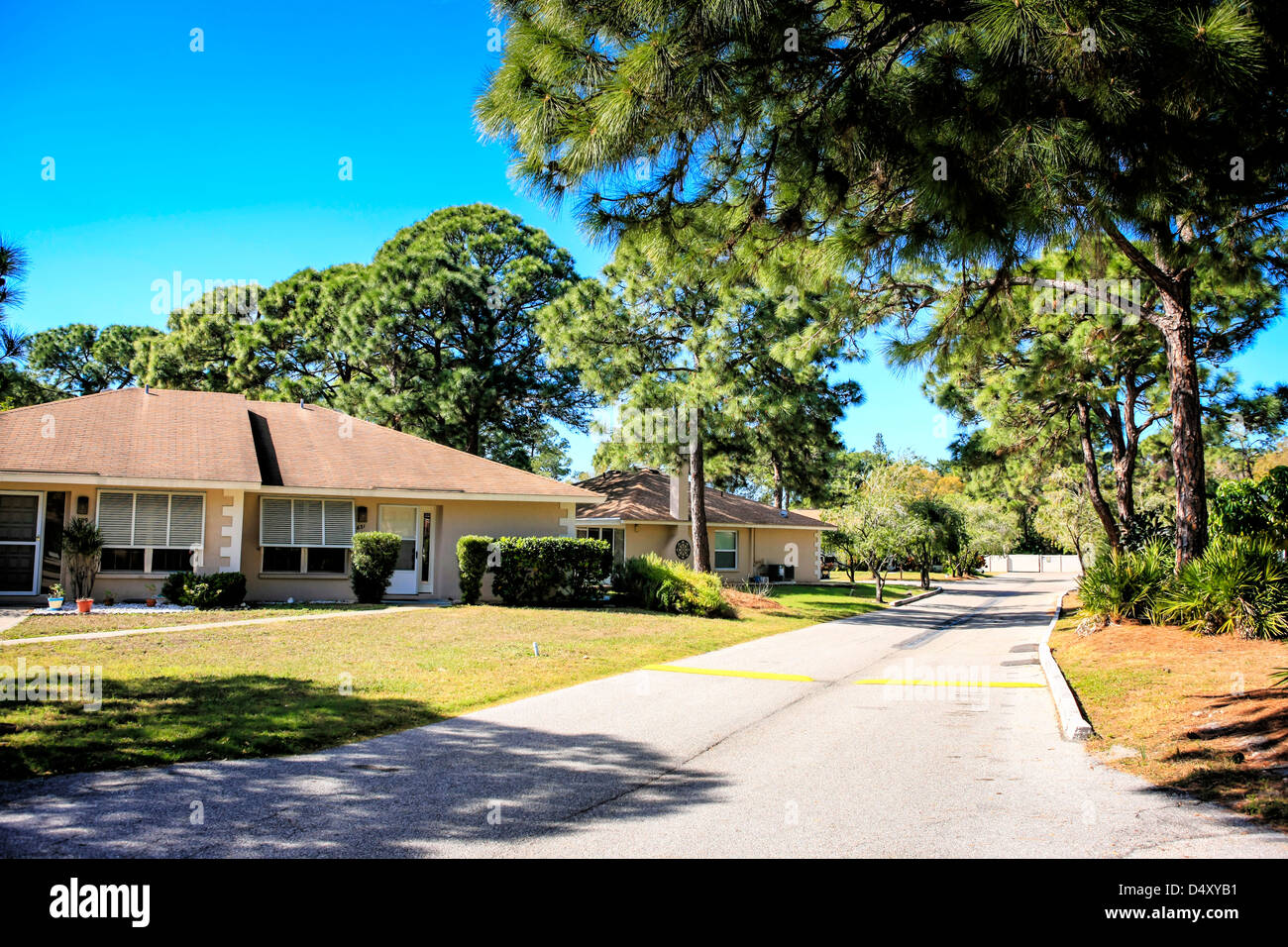 Street view and walled housing development in Sarasota Florida Stock