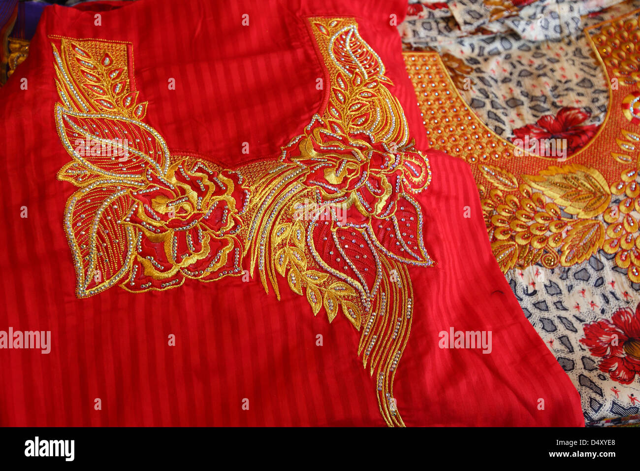 Closeup of textile embroidery, Dubai, United Arab Emirates Stock Photo