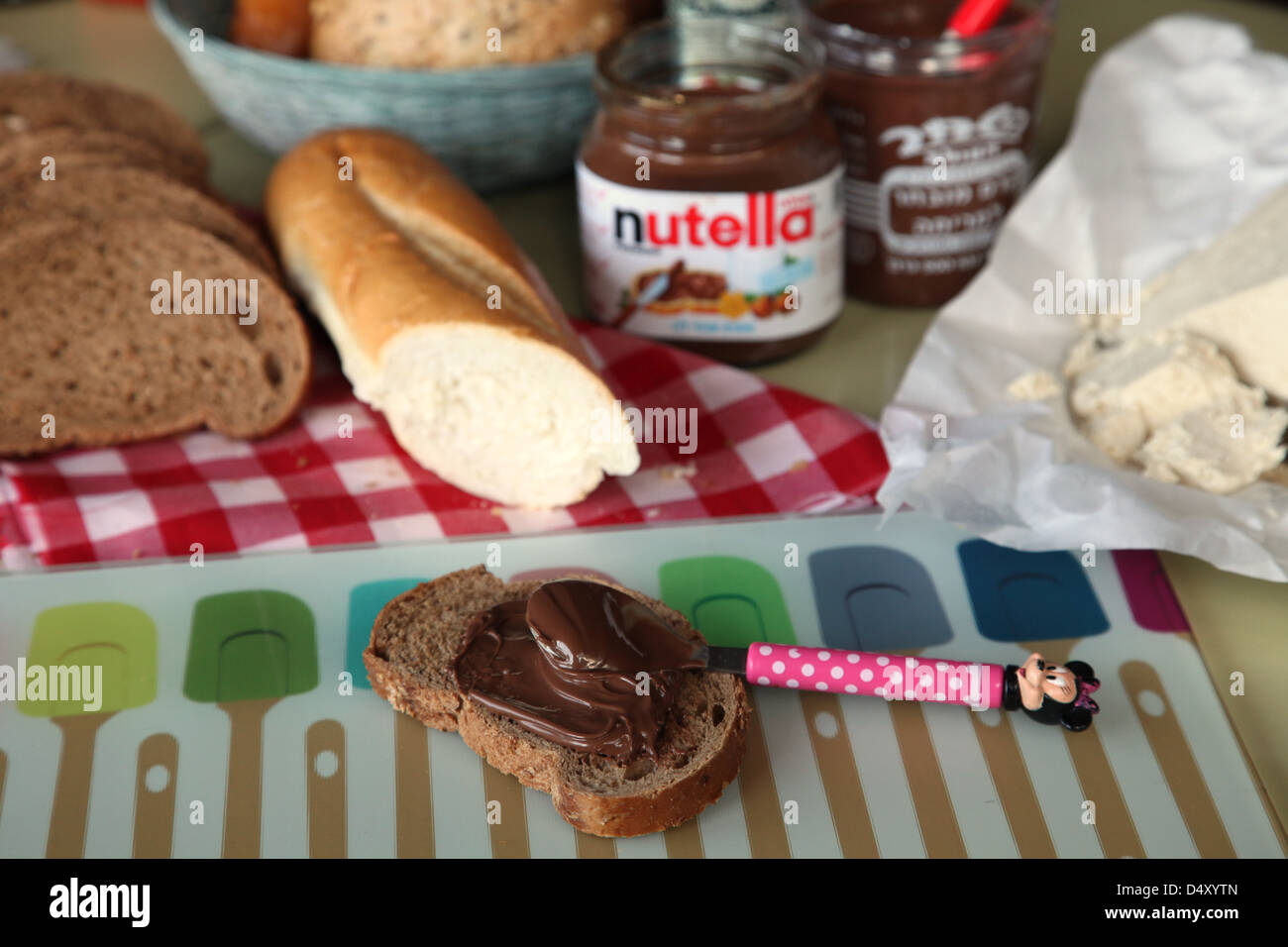 Nutella Chocolate spread on bread Stock Photo