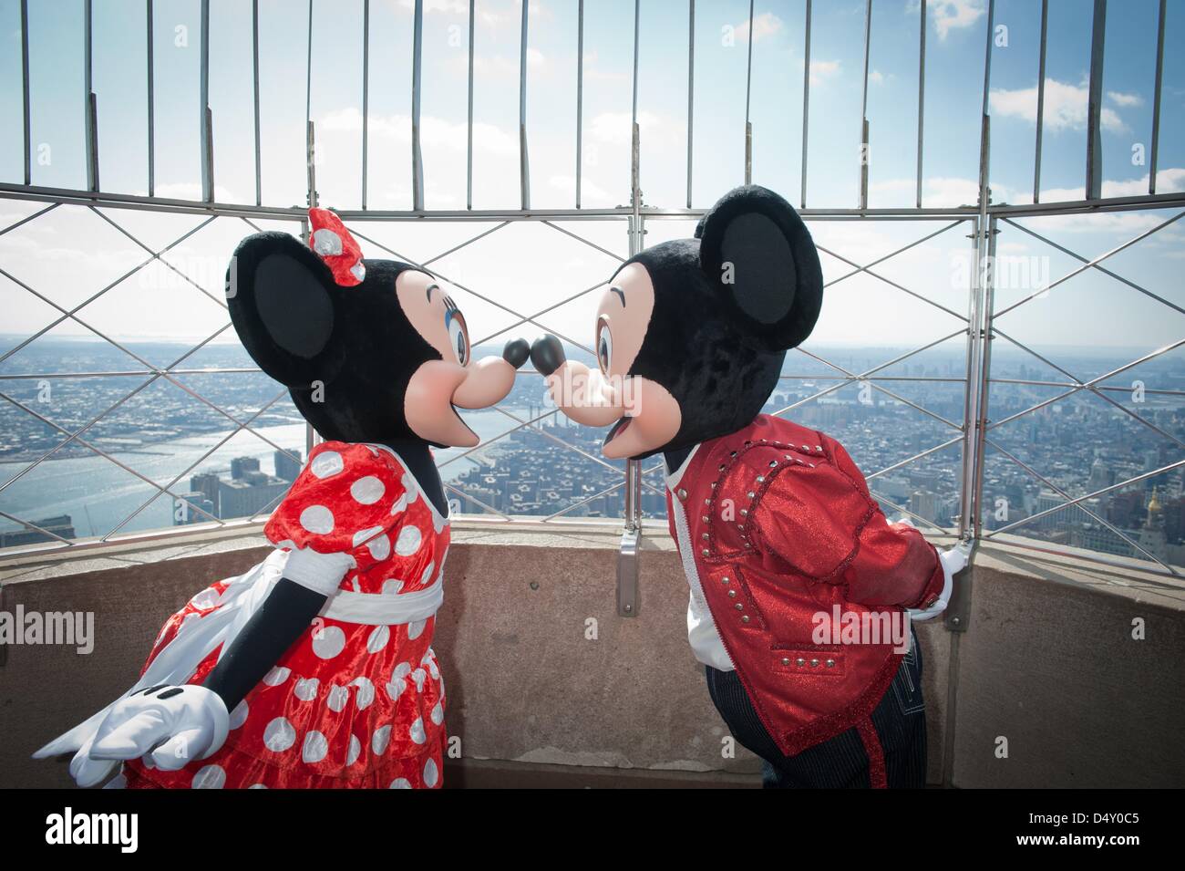 New York, USA. 20th March 2013. MICKEY MOUSE and MINNIE MOUSE,stars of ''Disney Live! Mickey's Music Festival'', visit the Empire State Building's 86th floor Observatory, Wednesday, March 20, 2013. (Credit Image: Credit:  Bryan Smith/ZUMAPRESS.com/Alamy Live News) Stock Photo