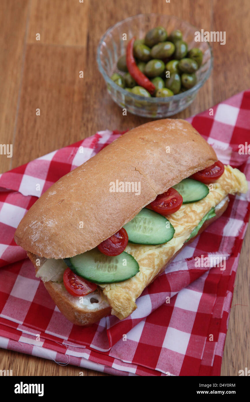 omelet sandwich with tomato and cucumber Stock Photo