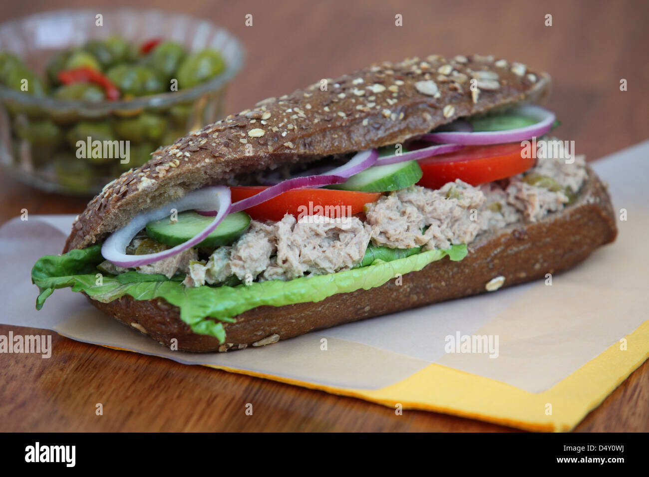 Tuna salad sandwich with tomato and cucumber Stock Photo Alamy
