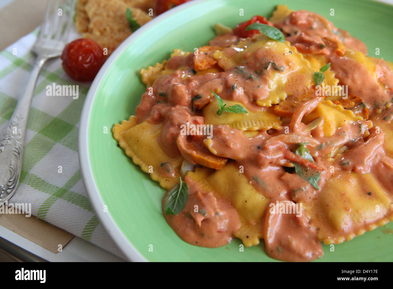 plate of Ravioli with marinara sauce  Stock Photo