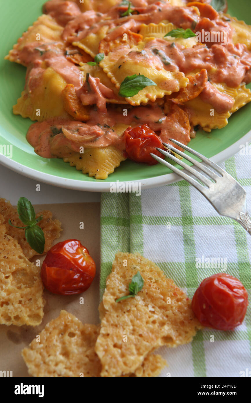 plate of Ravioli with marinara sauce  Stock Photo