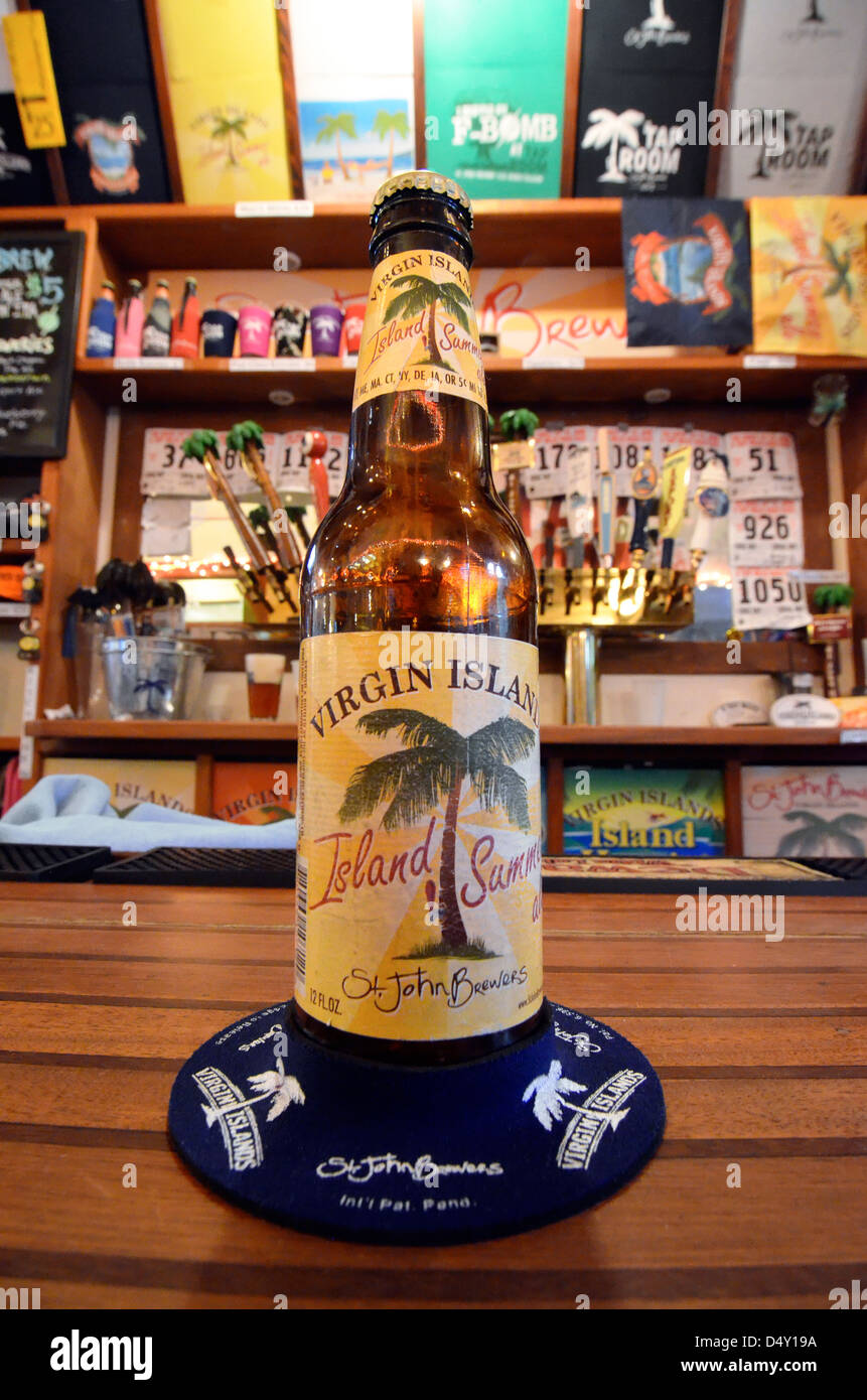Beer on the counter of the Tap Room, a brew pub in Cruz Bay, St. John