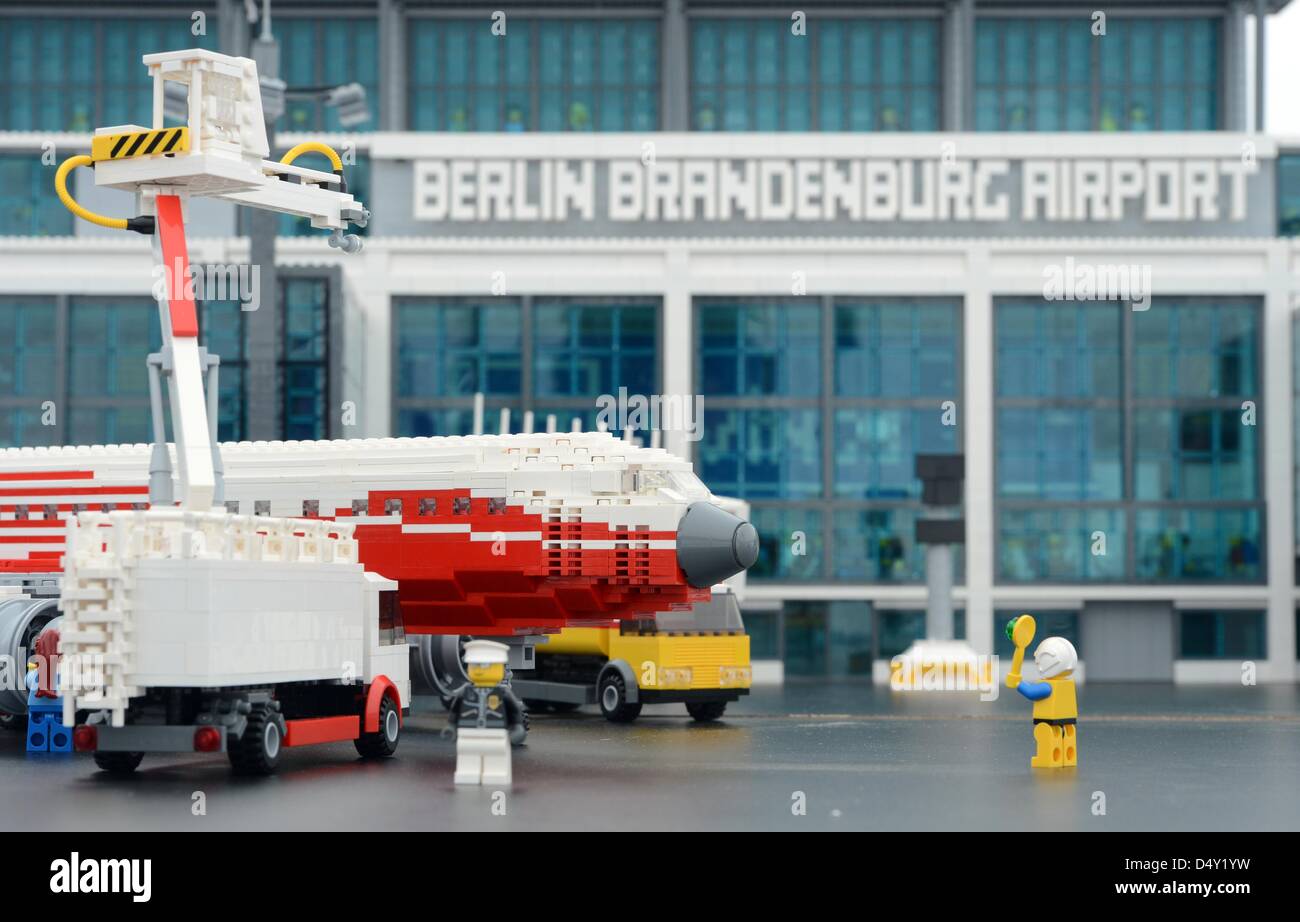 A mini version of the BER airport built from Lego bricks by Legoland  Discovery Centre Berlin is on display at Berlin Brandenburg Airport 'Willy  Brandt' in Berlin Schoenefeld, Germany, 20 March 2013.