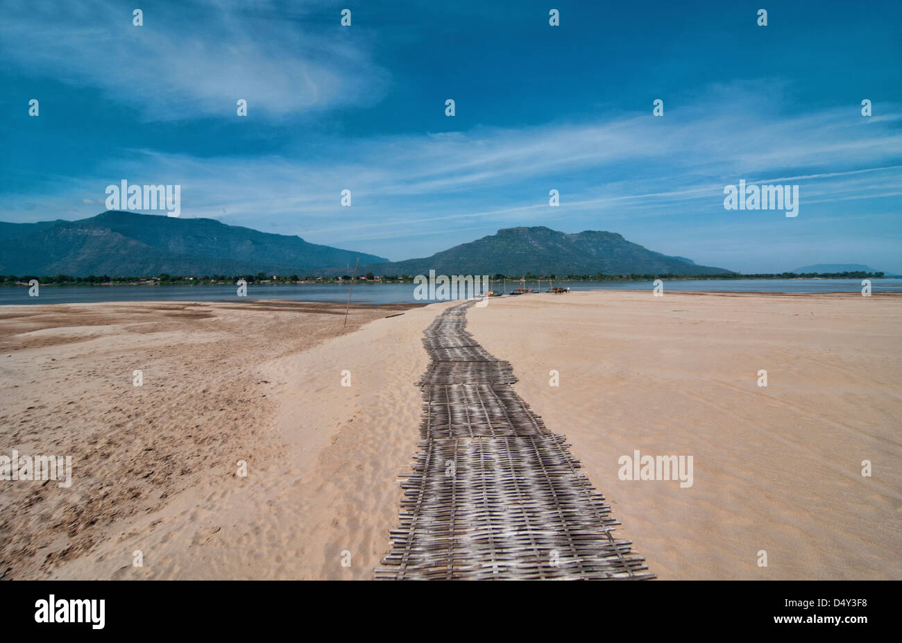 empty beach on Don Daeng Island, Mekong River, Laos Stock Photo