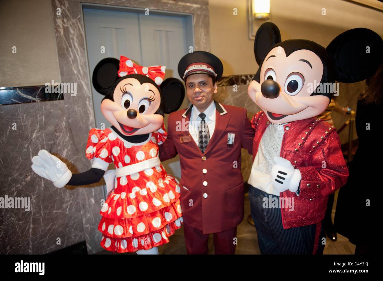 March 20, 2013 - Manhattan, New York, U.S. - MICKEY MOUSE and MINNIE MOUSE,stars of ''Disney Live! Mickey's Music Festival'', visit the Empire State Building's 86th floor Observatory, Wednesday, March 20, 2013. (Credit Image: © Bryan Smith/ZUMAPRESS.com) Stock Photo