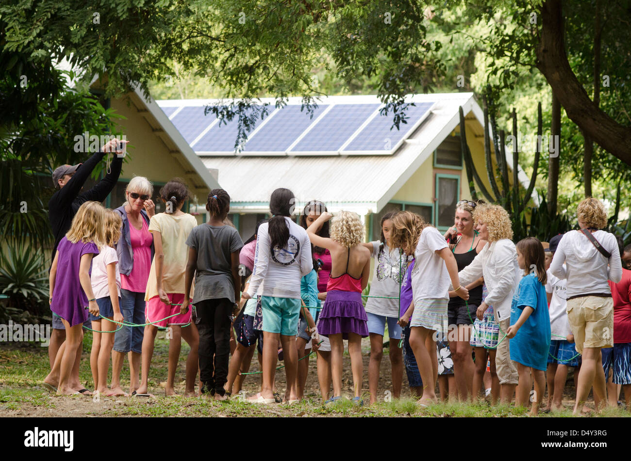 School group, Virgin Islands Environmental Research Station, St. John, U.S. Virgin Islands. Stock Photo