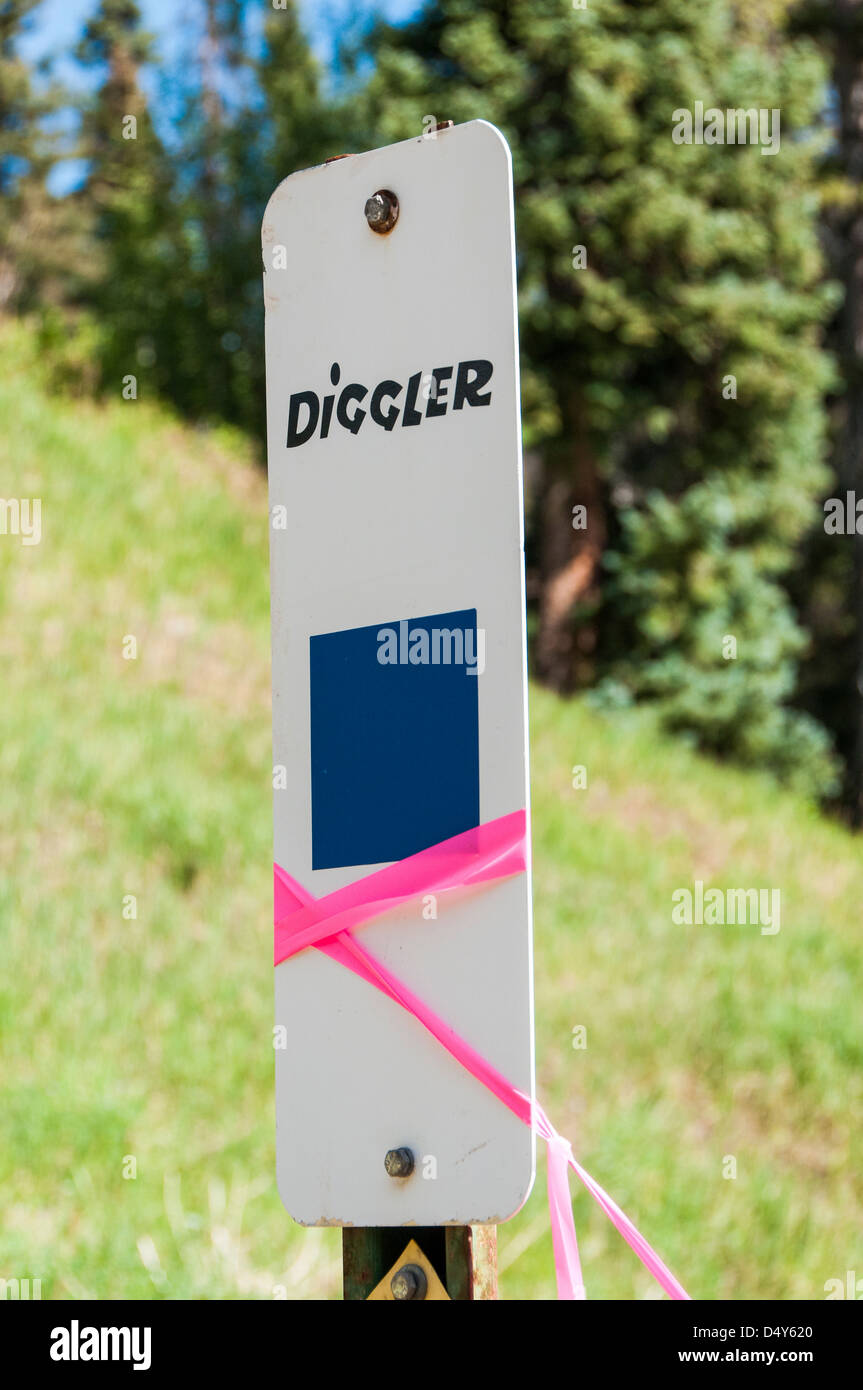 Diggler trail sign, Purgatory at Durango Mountain Resort, Durango, Colorado. Stock Photo