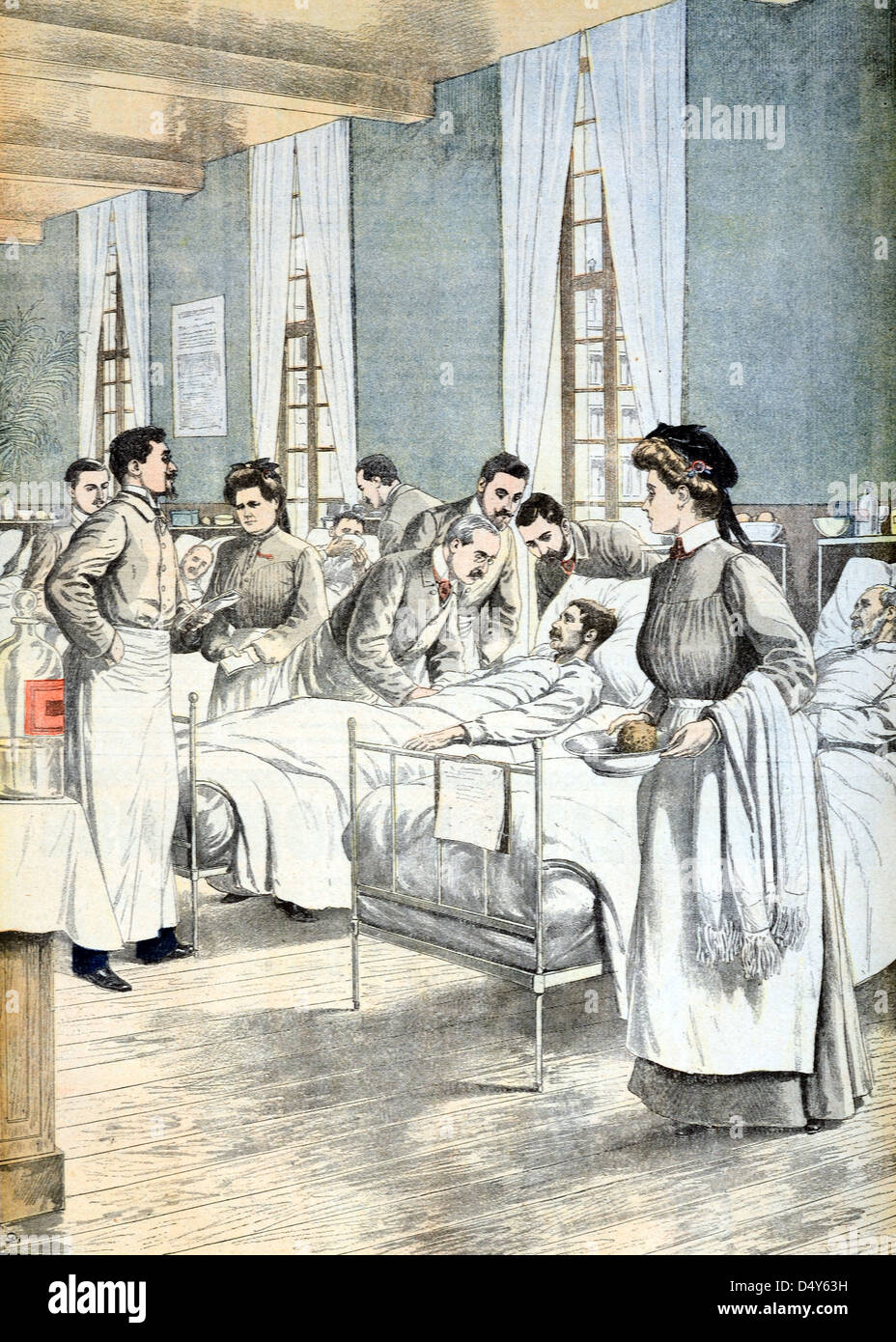 French Hospital Ward with Patients, Health Workers, Nurses and Doctors