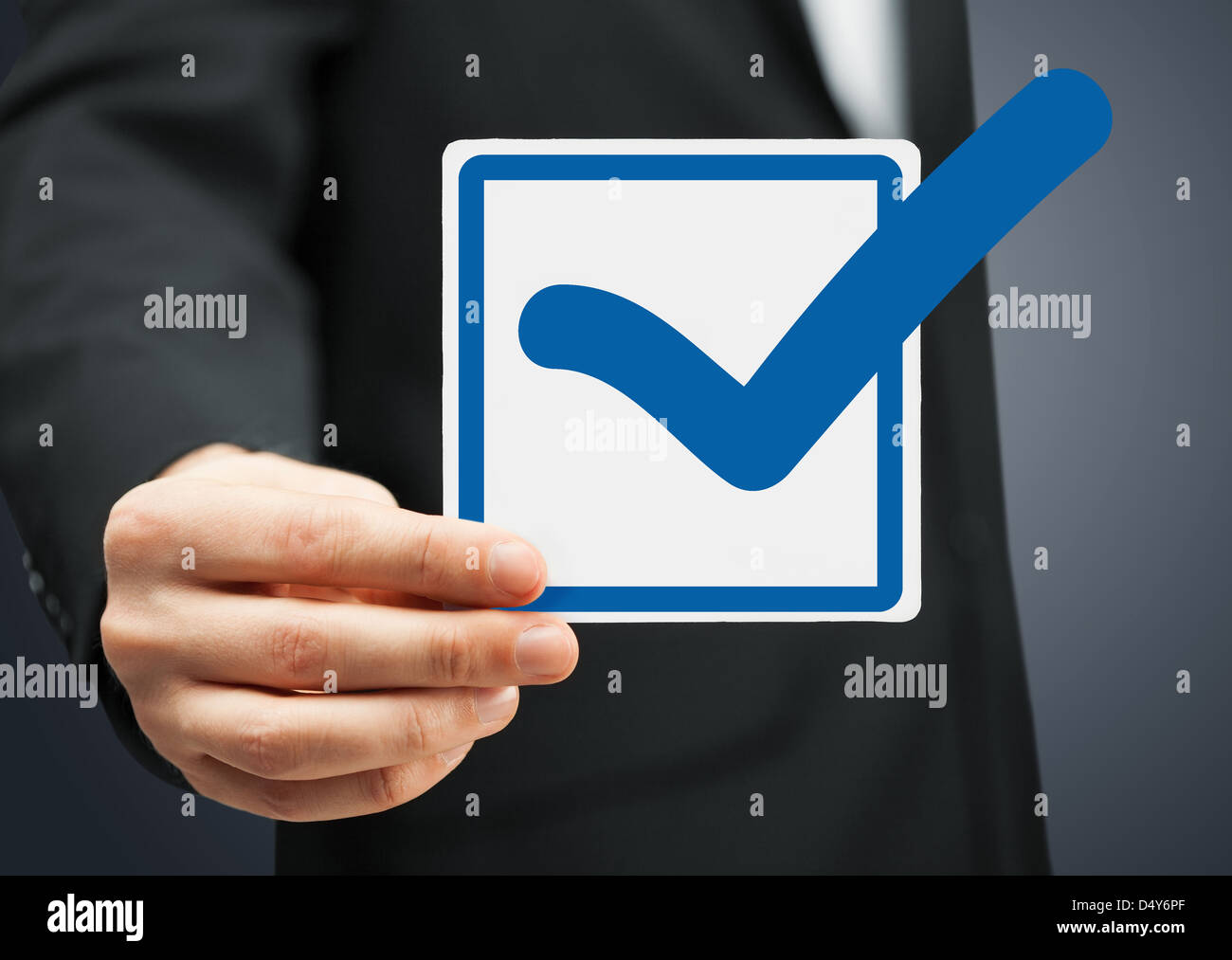 closeup of checkbox and blue mark in it Stock Photo