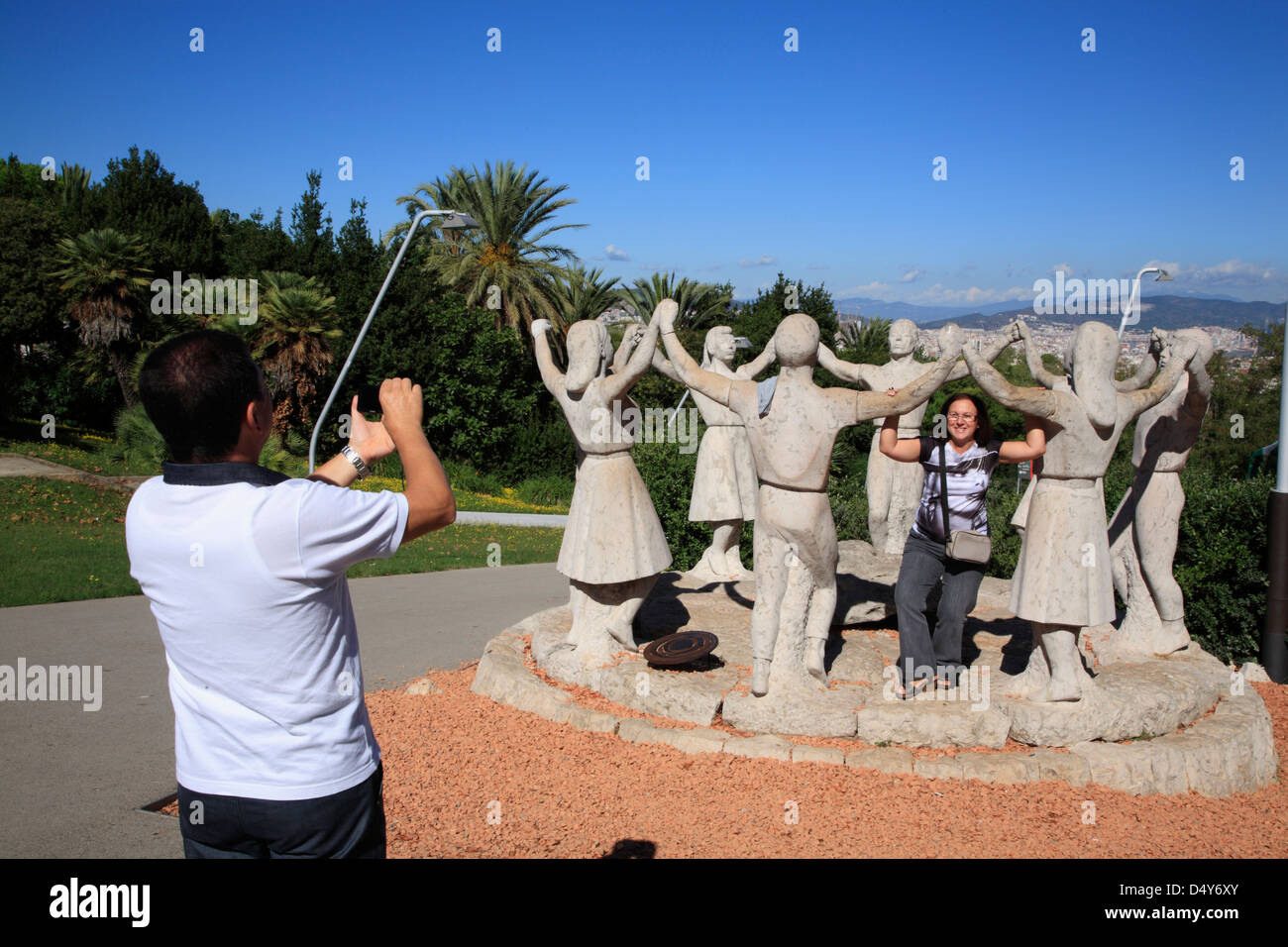 Statue showing the traditional Sardana Dance of Catalonia, Montjuic, Barcelona,  Spain Stock Photo