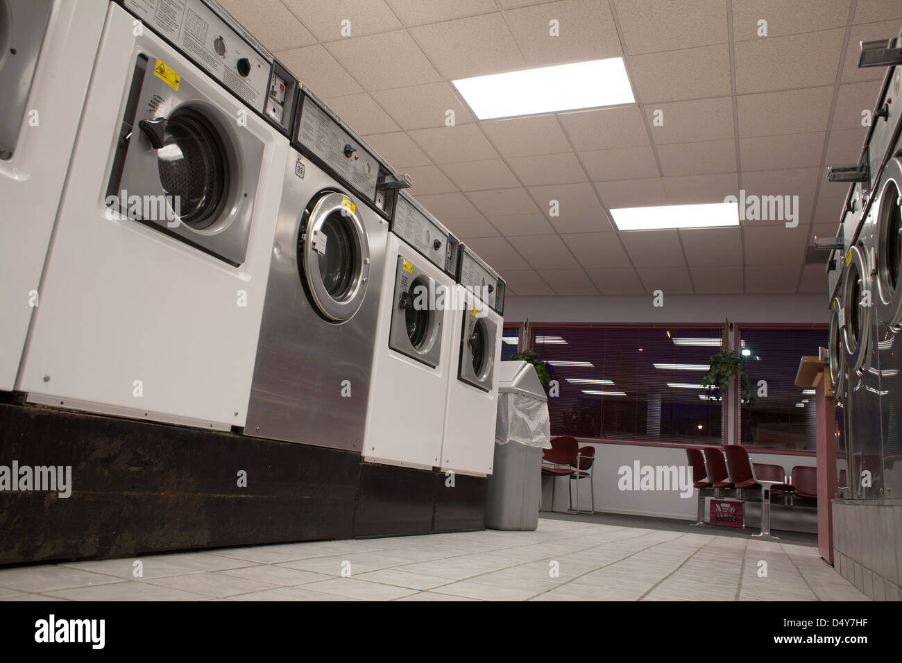 Laundromat in North Adams Massachusetts during a slow evening. Stock Photo