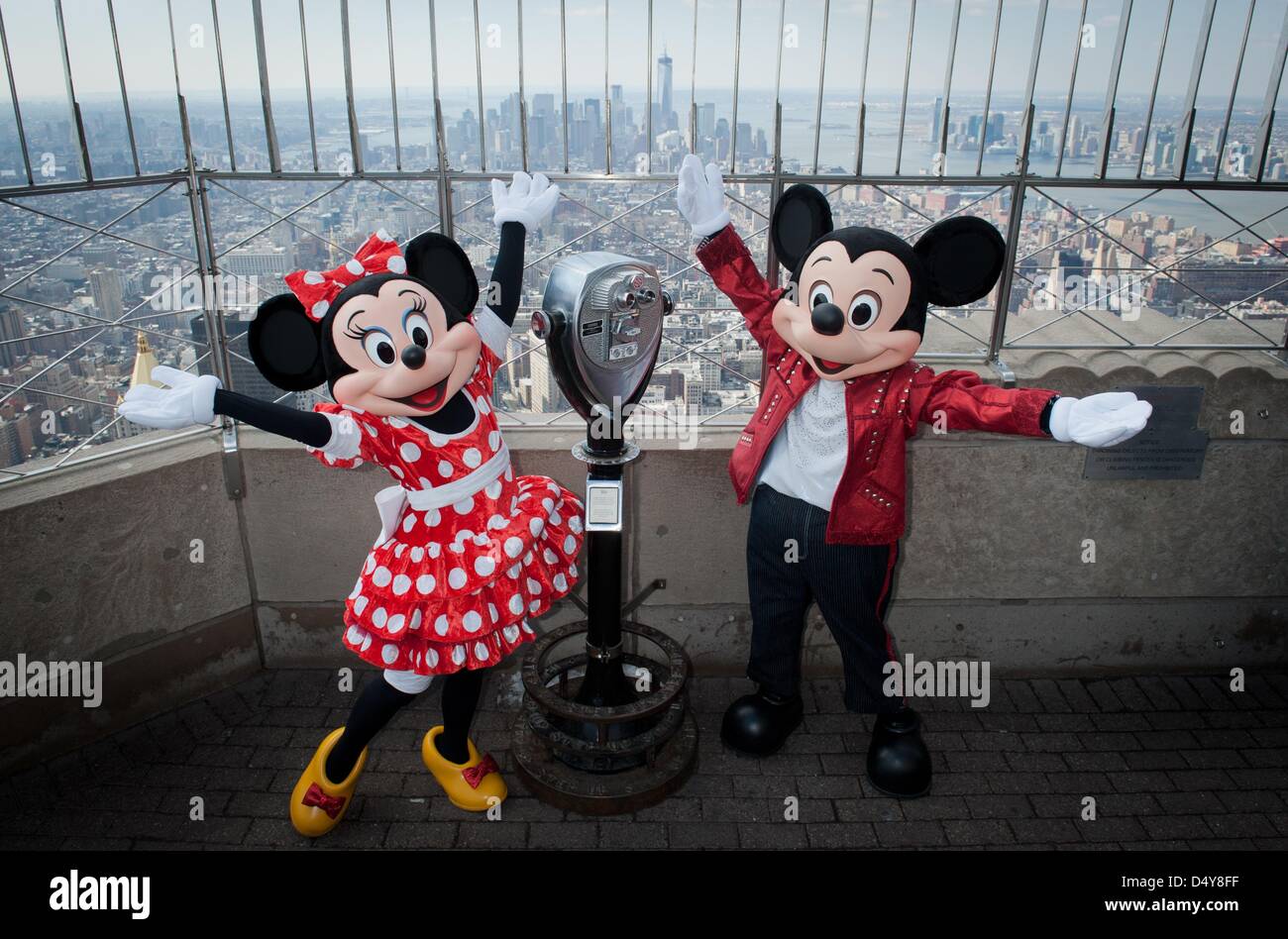 March 20, 2013 - New York, New York, U.S. - MICKEY MOUSE and MINNIE MOUSE, stars of ''Disney Live! Mickey's Music Festival'', visit the Empire State Building's 86th floor Observatory. (Credit Image: © Bryan Smith/ZUMAPRESS.com) Stock Photo