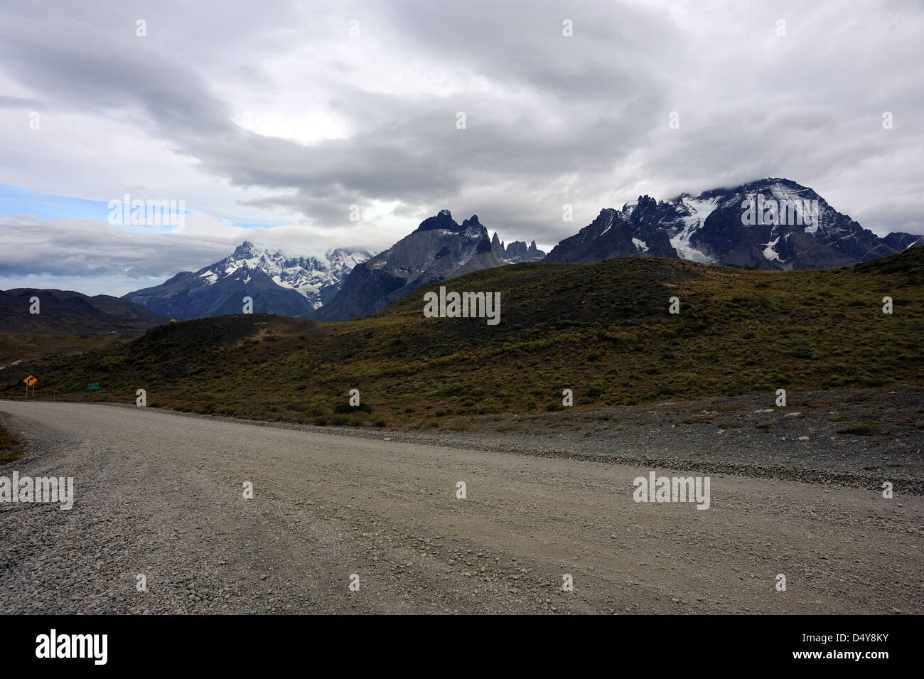 The Torres del Paine Massif looking from the south. Stock Photo