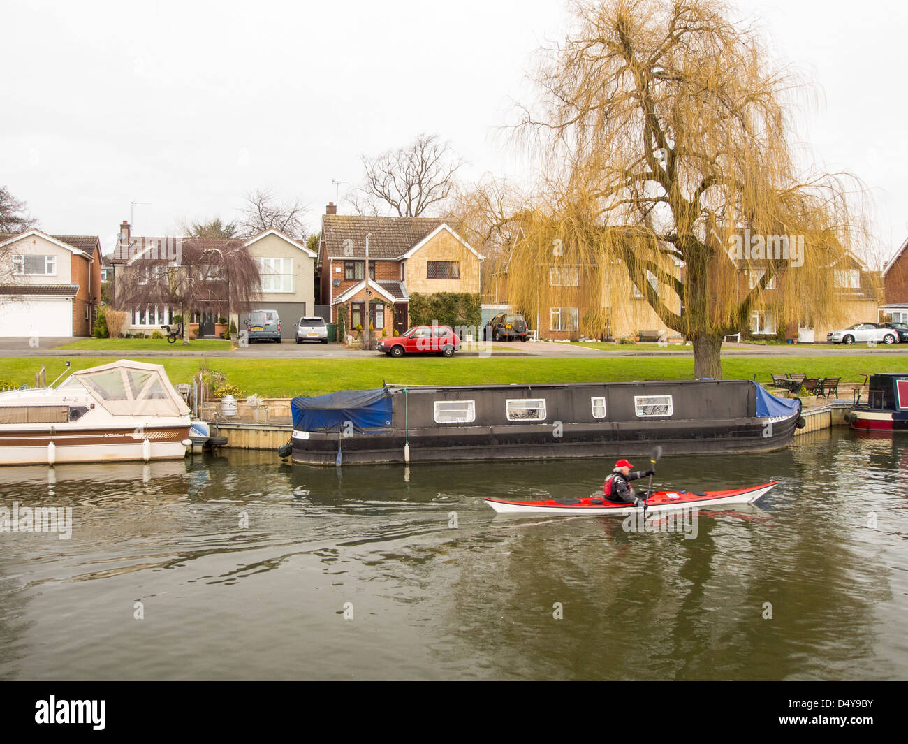 A canoeist on a canal in Barrow on Soar, Leicestershire, UK Stock Photo