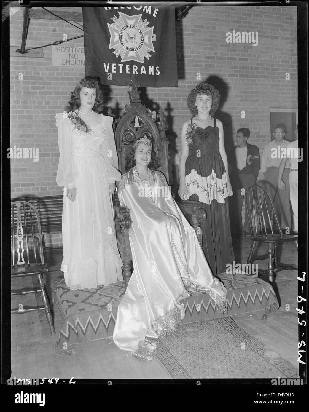 Queen of the Fourth of July celebration here sponsored by VFW; from left to right: Fosca Polni, Bessie Sampino, Maryln Pappas, daughter of miner. Price, Carbon County, Utah. Stock Photo