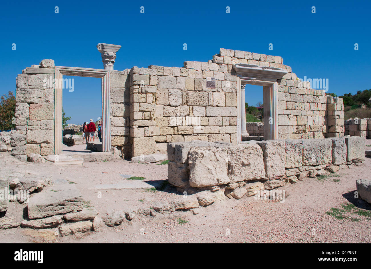 Ukraine, the Crimea, territory of Sevastopol - on September 3 2012 - the tourists walking on ruins of the old city of Chersonese Stock Photo